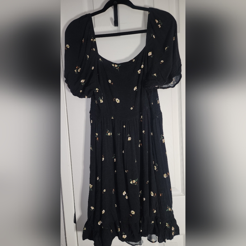 City Chic Black Mini Dress with Floral Accents